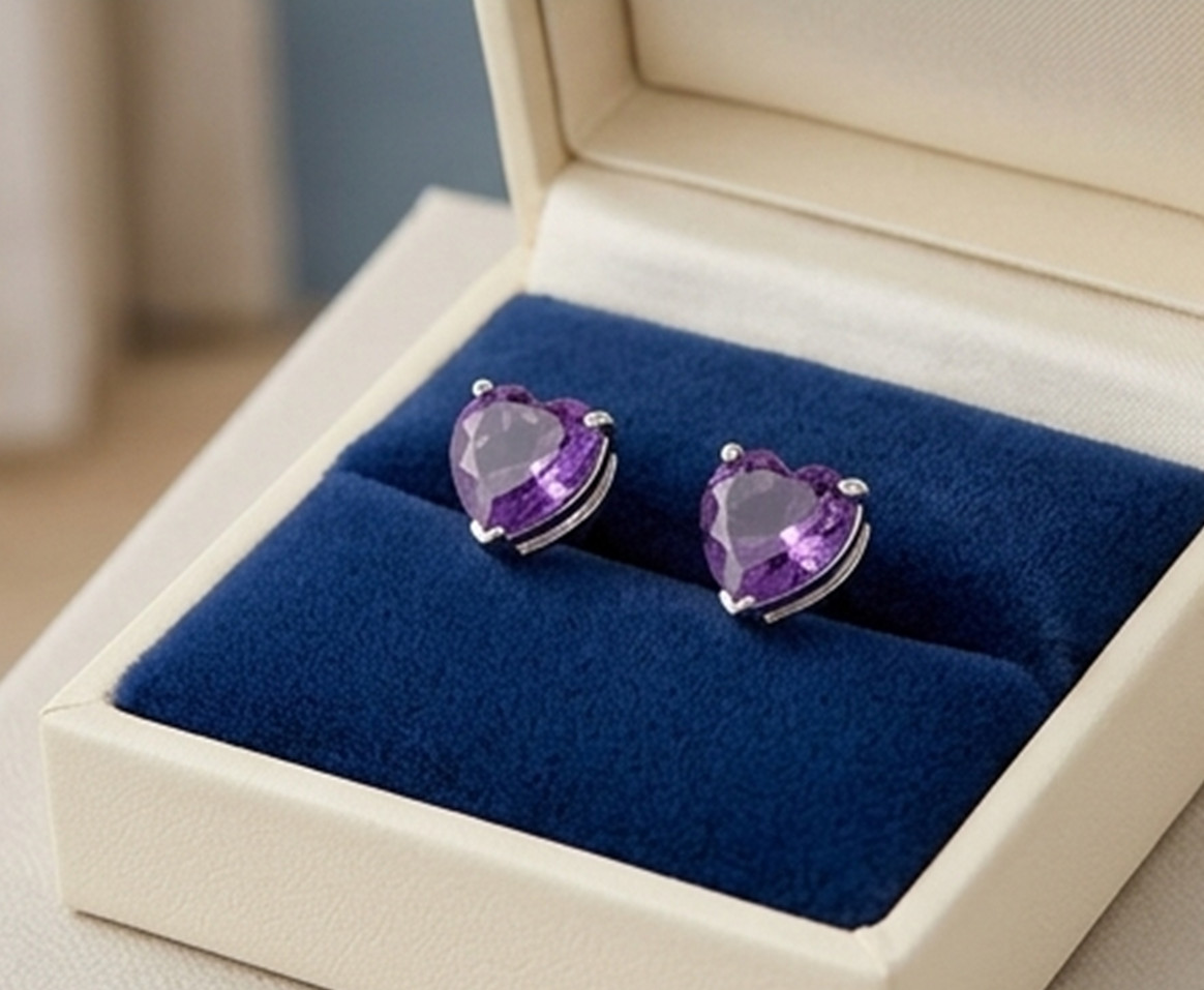 4ct Heart Simulated Purple Amethyst Stud Earrings 925 Sterling Silver Jewelry