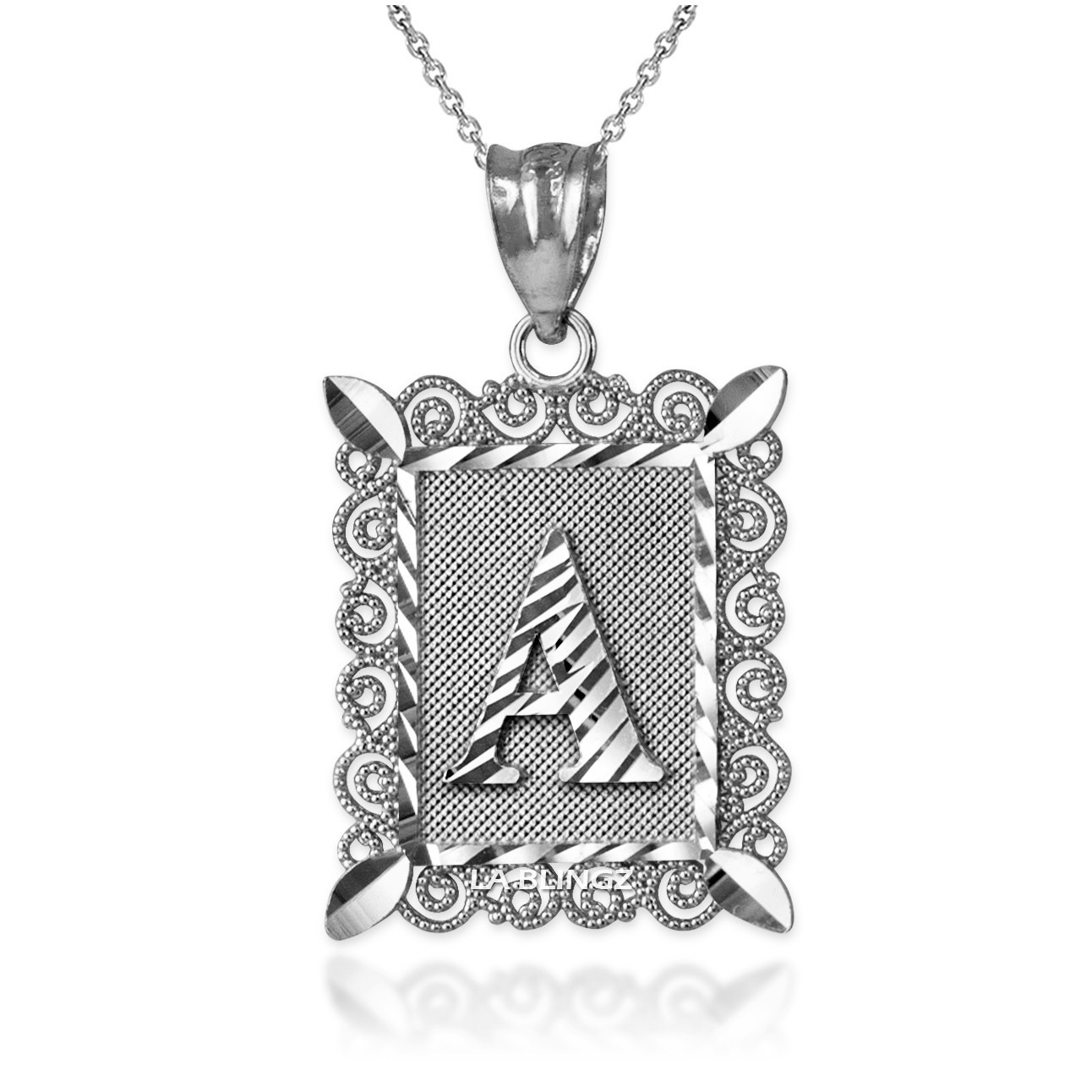 Sterling Silver Filigree Letter Initial Pendant Necklace Large A–Z Unisex