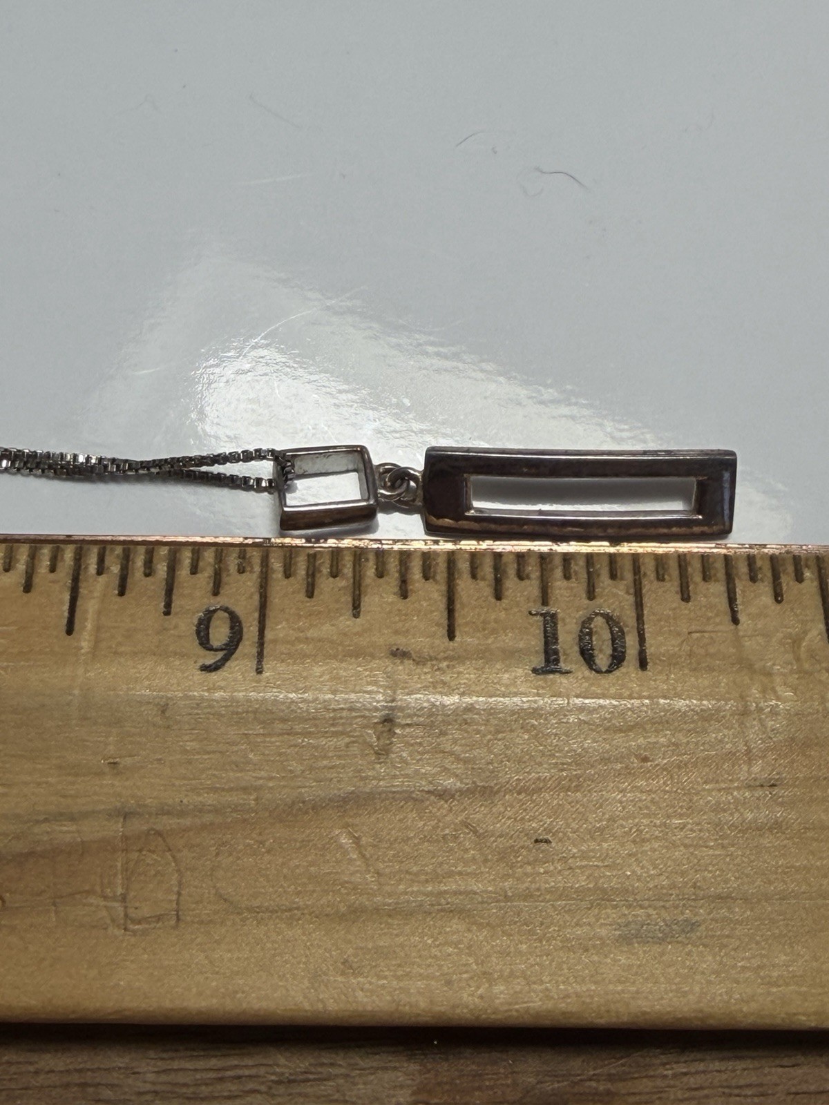 Vintage Sterling Silver Rectangular 1″ Bar Pendant Chain Necklace 18” Chain