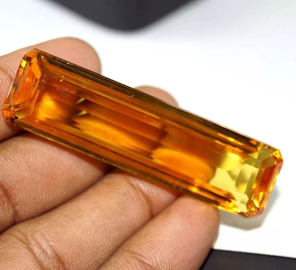 Certified Natural Brazilian 90+ Ct Yellow Topaz Emerald Cut Loose Gemstone