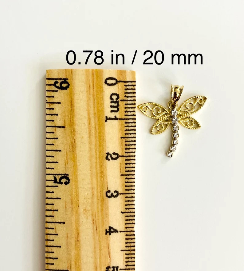 14K Solid Gold Small Dragonfly 20mm / 0.78″ Pendant, 2 Tone Gold Charm – PT2359