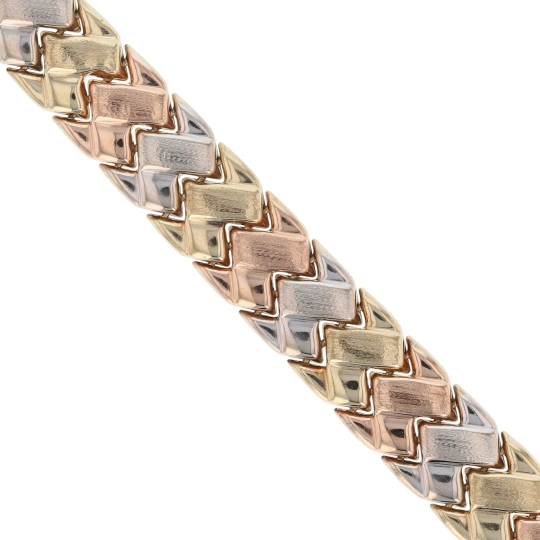 8.7mm Weave Style Fancy Link Chain 7.5″ Bracelet 10k Multi-Tone Gold 9.85 Grams