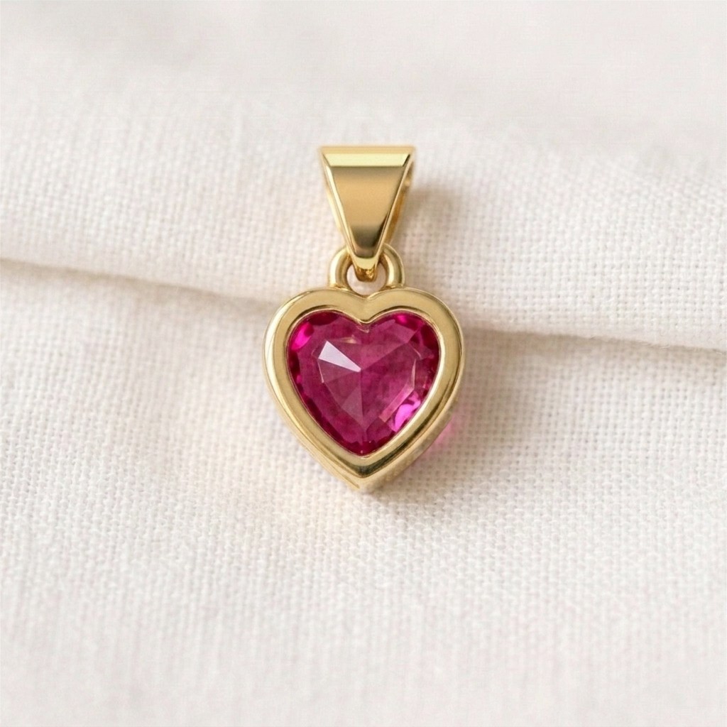 9k Solid Gold 3mm Pink Sapphire Heart Charm Pendant September Birthstone Jewelry
