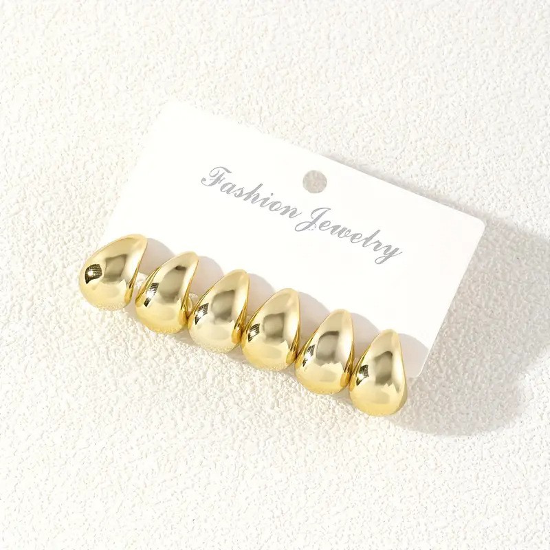Chunky Teardrop Earrings Set Gold Silver Minimalist Fashion Studs