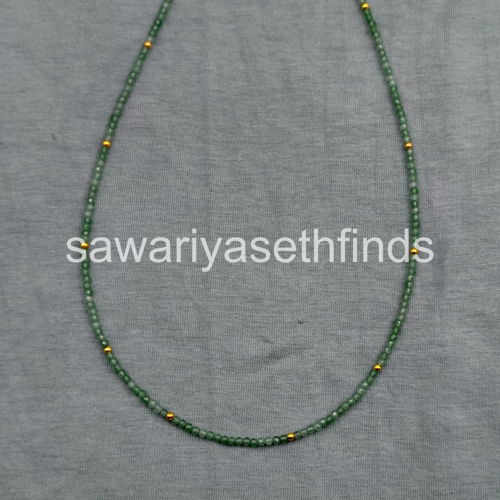 Green Aventurine Necklace 2mm Faceted Rondelle, Dainty Real Gemstone Choker, Min