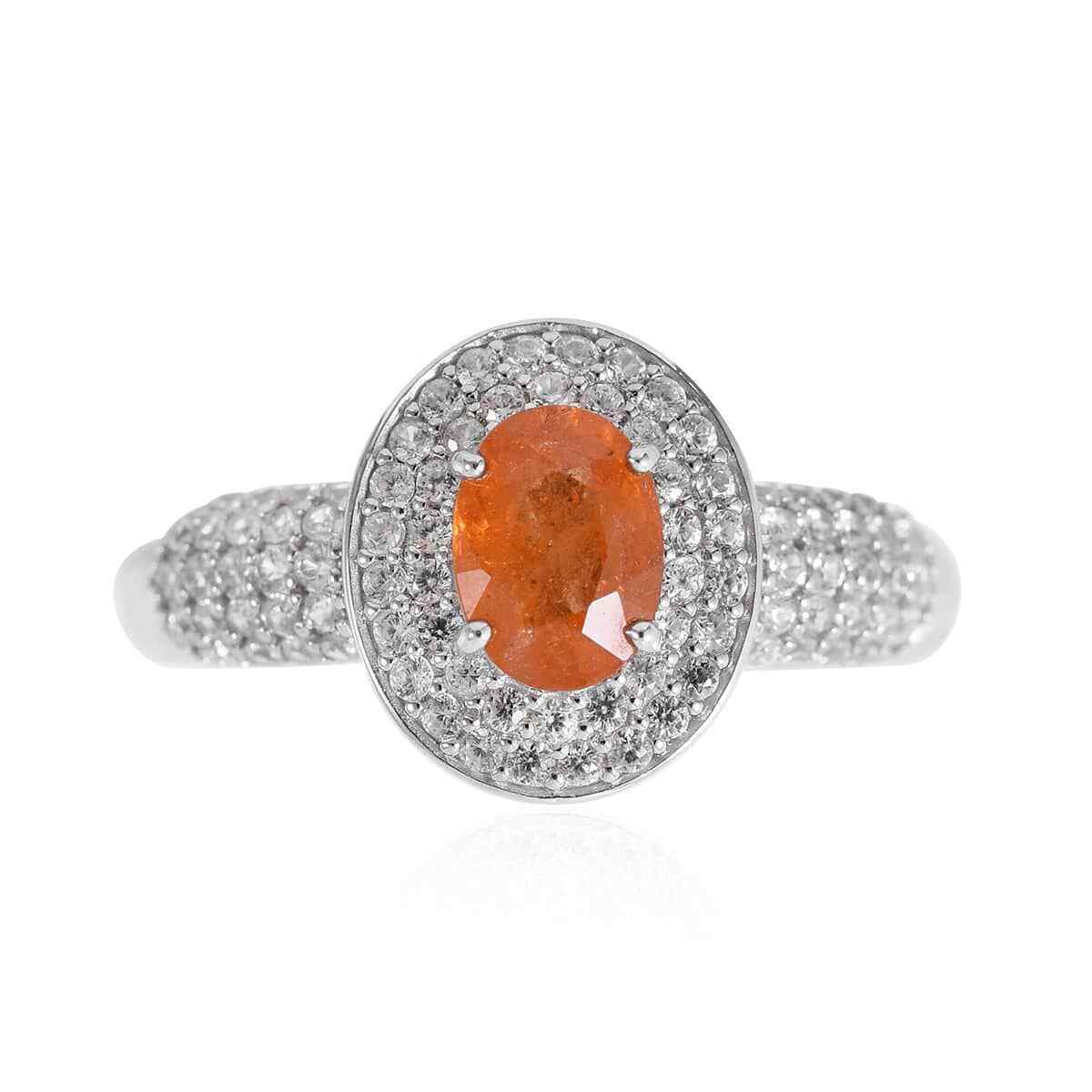 1.85ctw Premium Viceroy Spessartite Garnet & Zircon Ring Platinum Plated Size 5