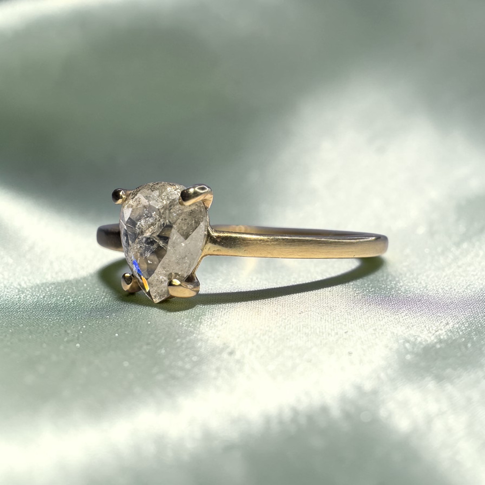 14K Gold Salt & Pepper Diamond Ring – .40CT Icy Fantasy Cut Natural Pear -Size 5
