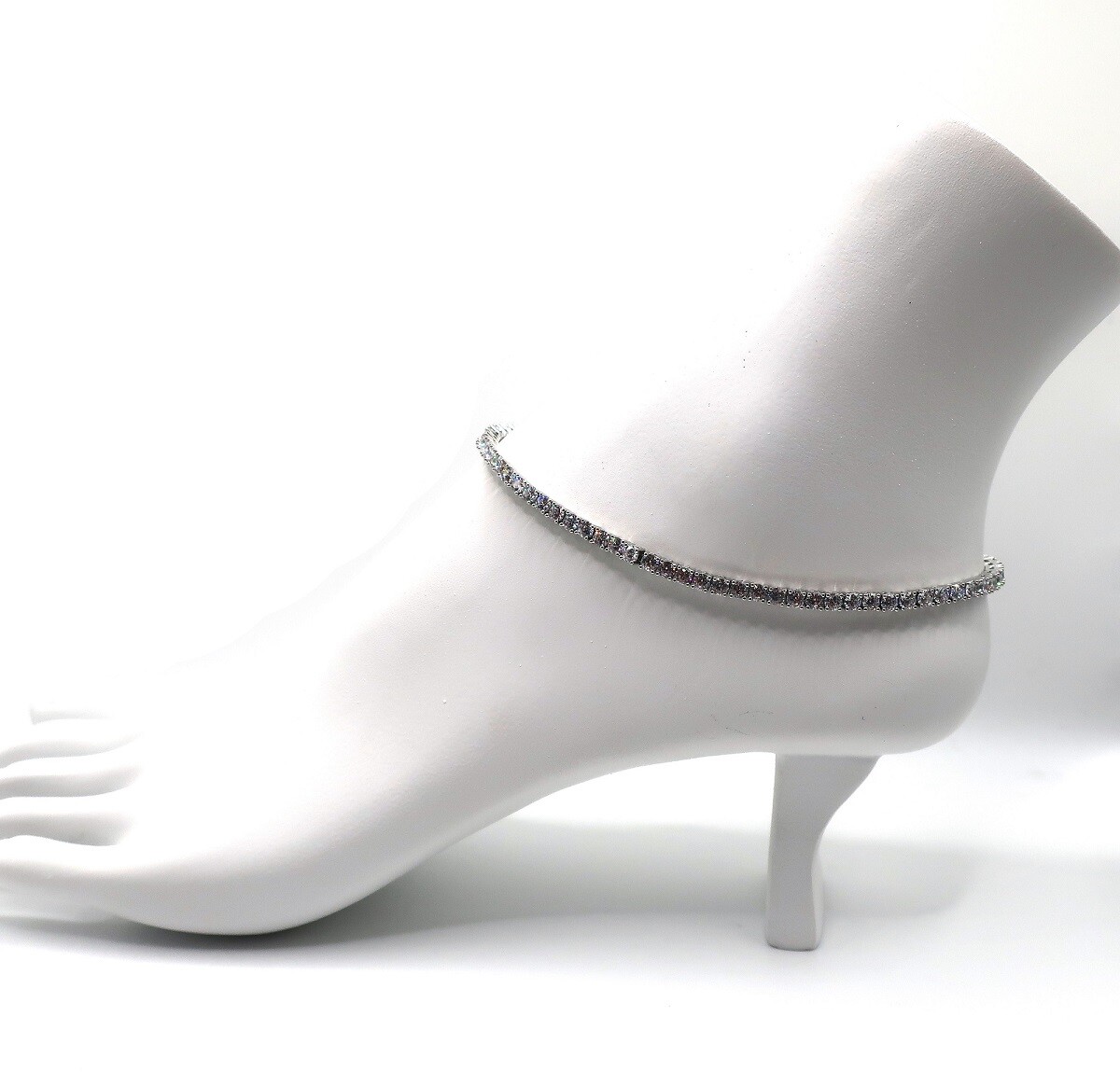 3mm Cubic Zirconia Tennis Chain Anklet 10 – 12″ Ankle Bracelet White Gold Plated