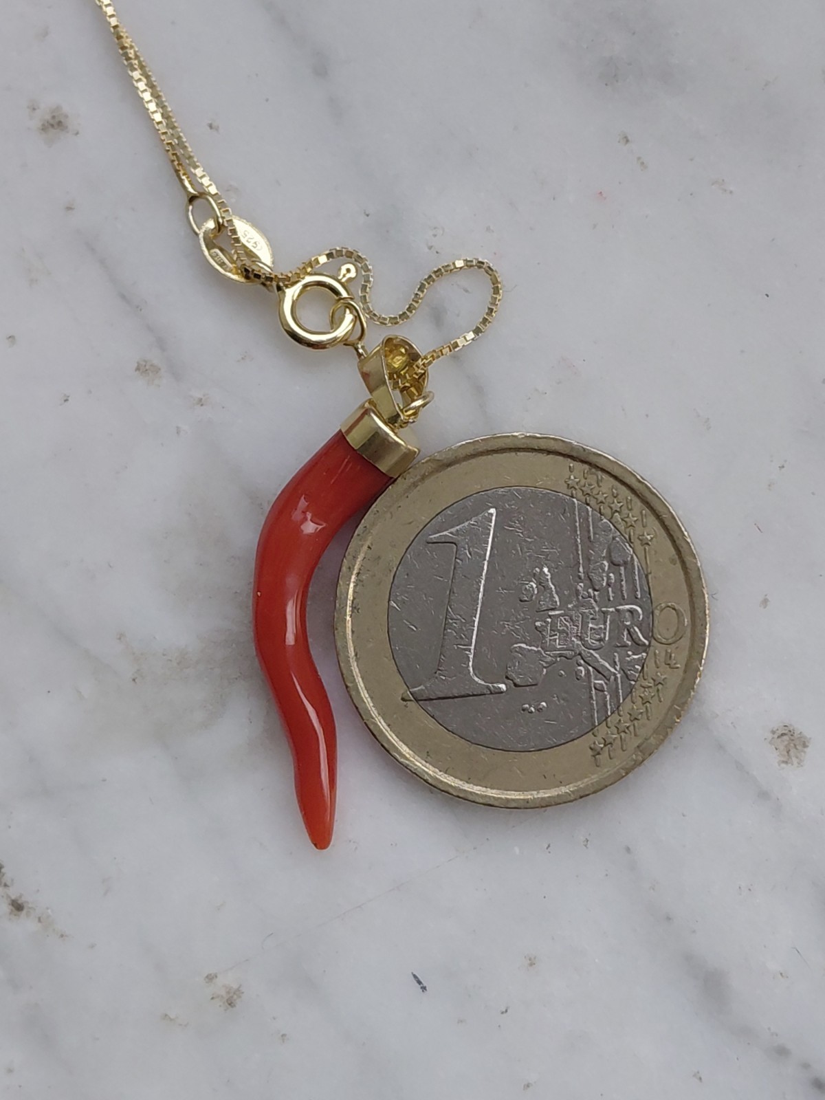 SARDINIAN RED CORAL HORN NECKLACE + AMULET ON SILVER,925
