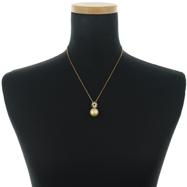 Golden South Sea Pearl 14.2mm Diamond 0.18ct Pendant 18K 750 Yellow Gold