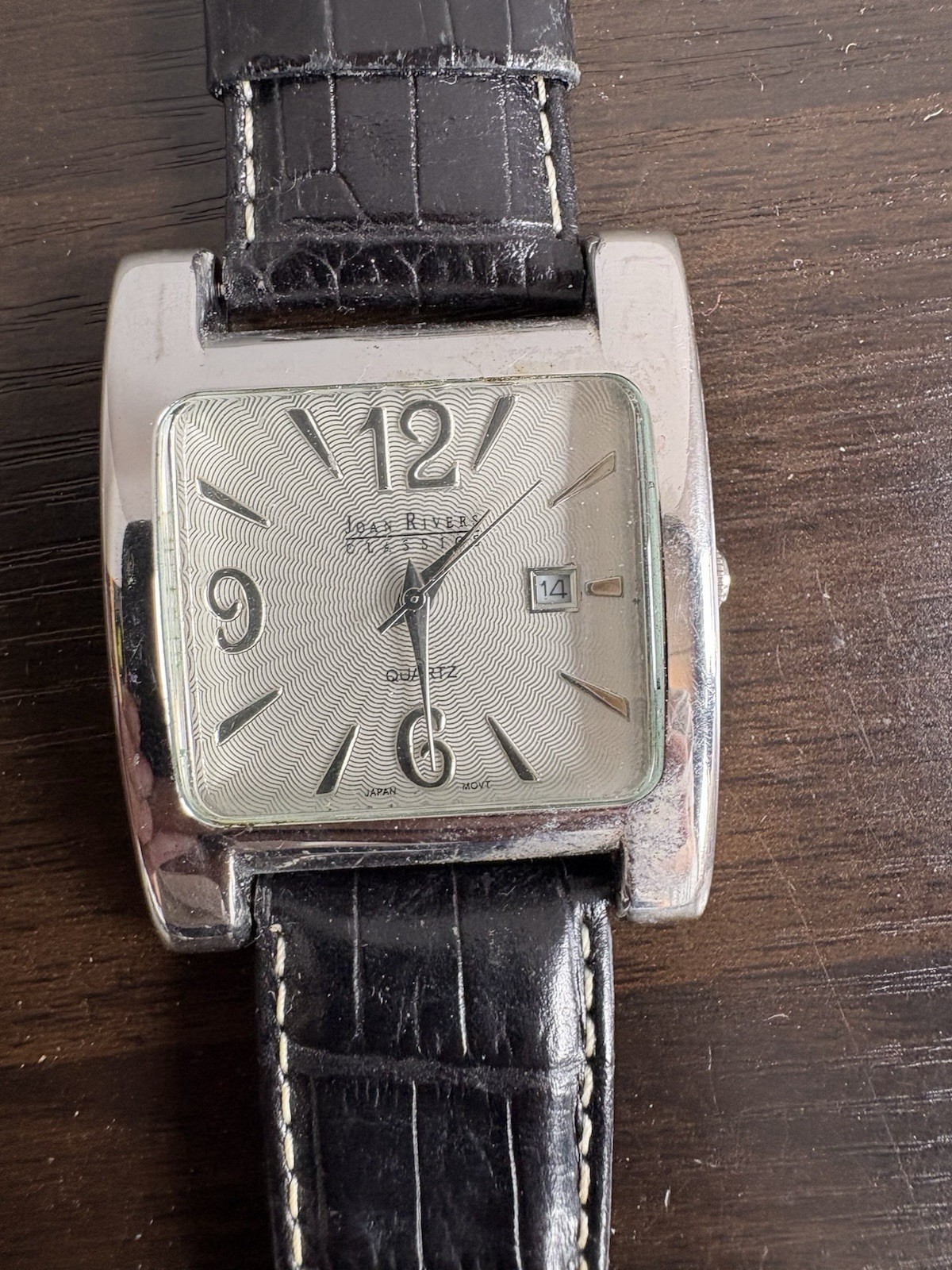 Joan Rivers Classics V377 Women’s Quartz Square Silver Dial Date Black Strap
