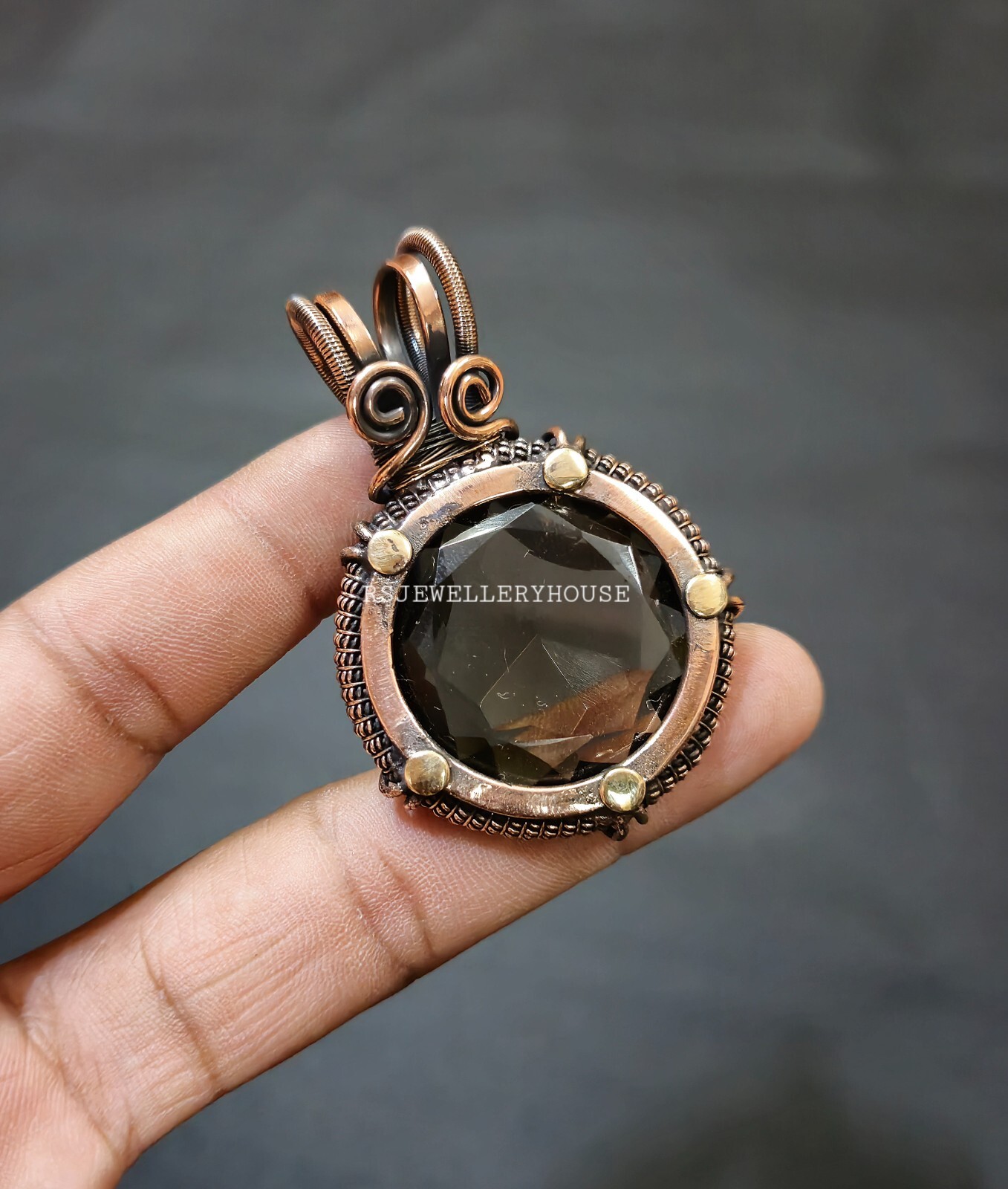 Smoky Topaz Pendant Copper Wire Wrapped Jewelry Gemstone Jewelry Handmade Gift