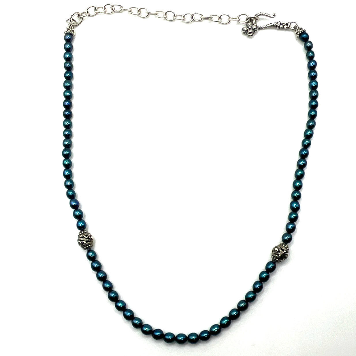 Barbara Bixby Necklace 16 to 20″ Blue Pearl Station Hook Dainty Sterling 925