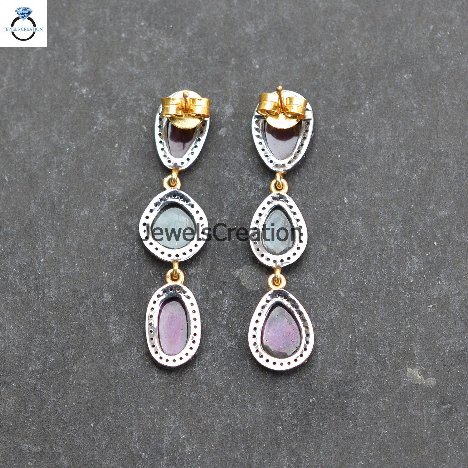 Multi Tourmaline Earrings 925 Silver Diamond Jewelry Handmade Gemstone Earrings