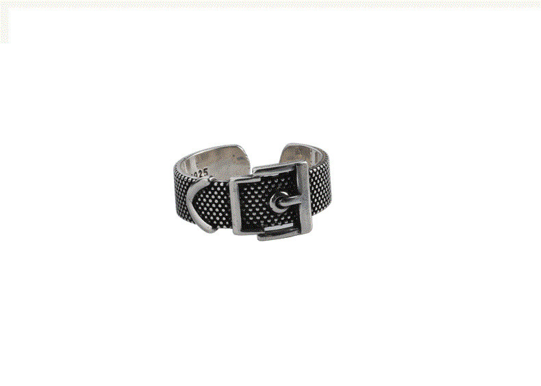 Antique Style Silver Black Belt G Buckle Adjustable Ring