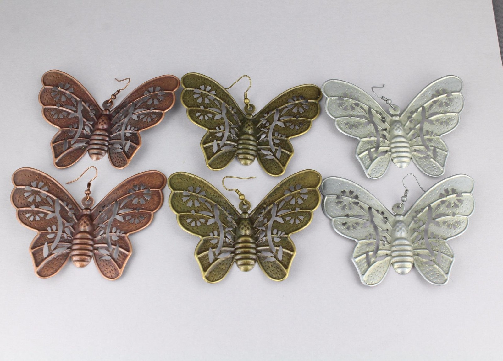 Silver huge butterfly earrings big giant lightweight dangle earrings large size
