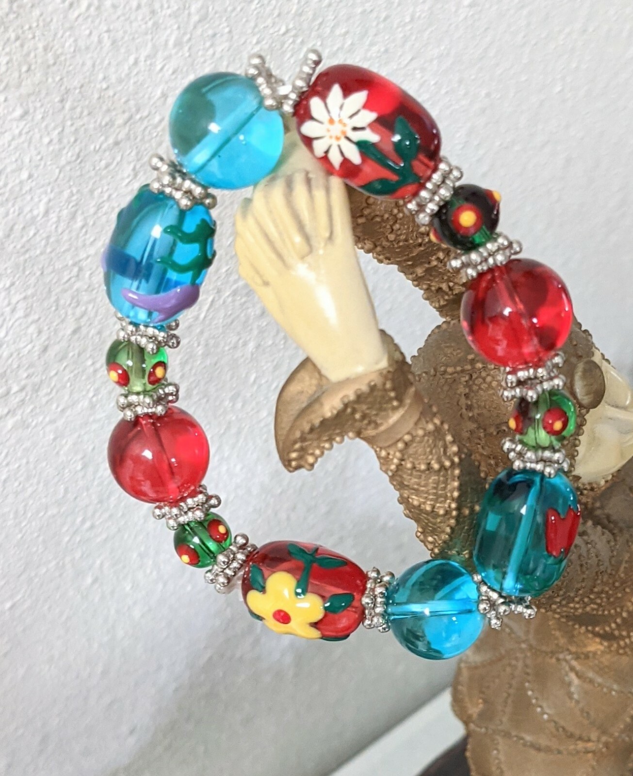 Multi Flower Bracelet Spring Floral Colorful Bracelet for Women Beaded Stretch