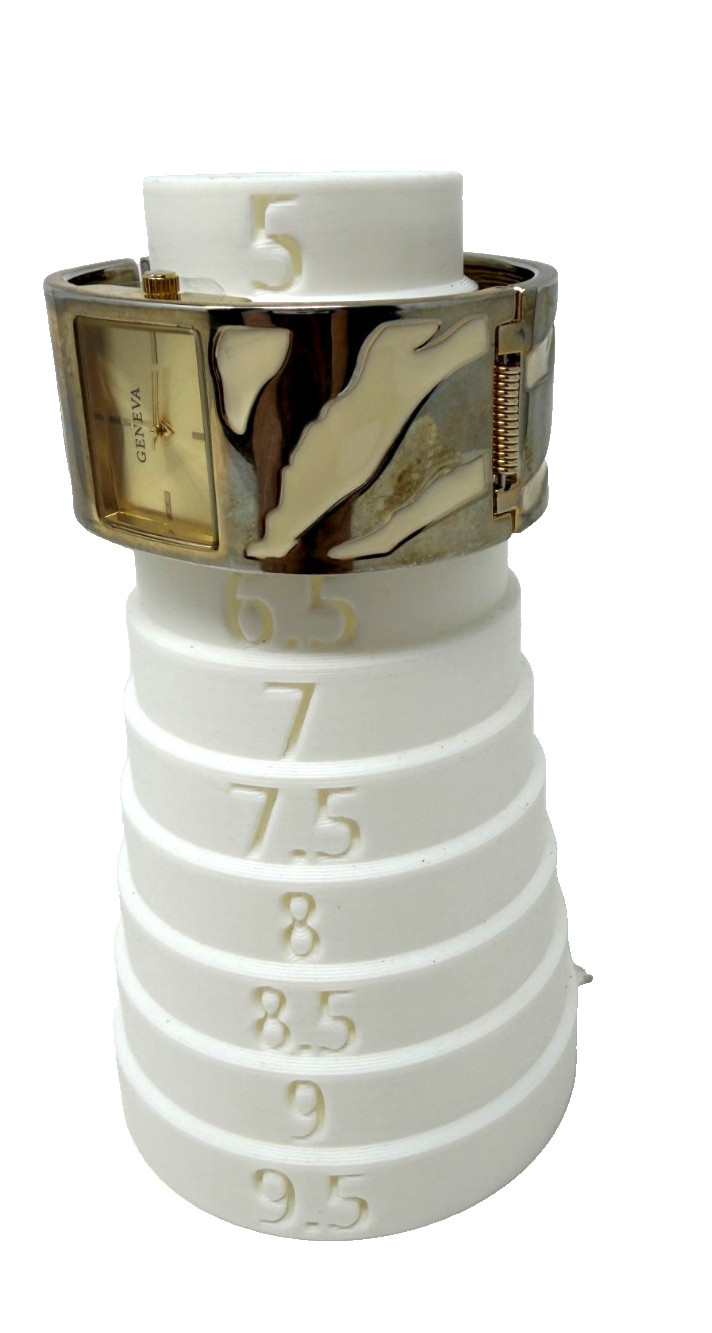 Womens Wristwatch Bracelet Open Cuff Hinge Gold Dial Two Tone Geneva