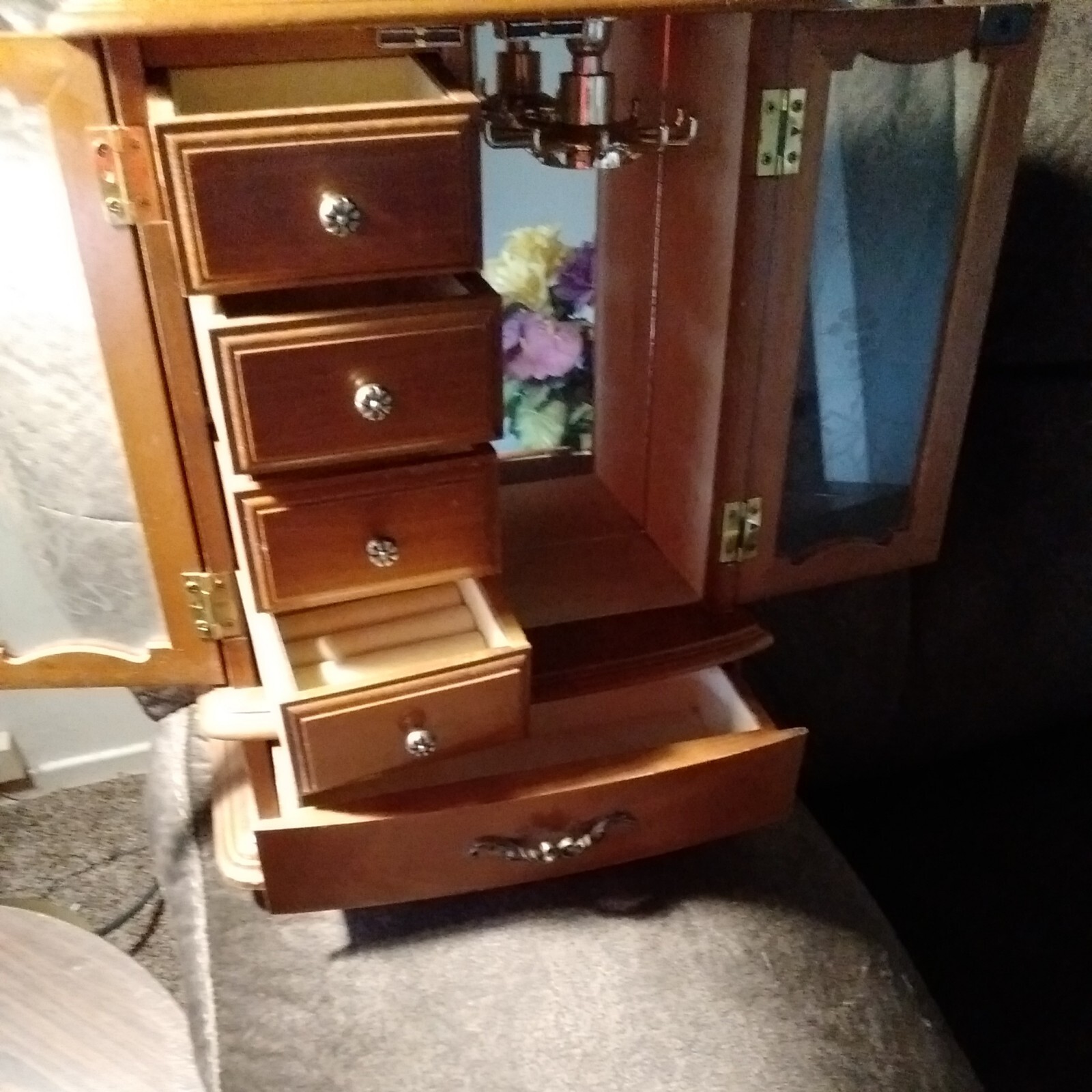 Full Size Vintage Wood Music jewerly Box Many Draws For All Jewerly 12by5by4