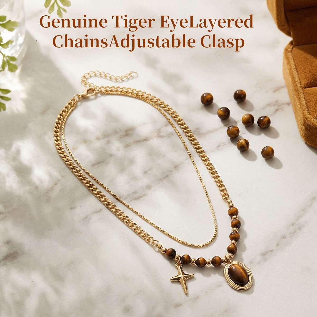 Tiger eye Beaded Necklace Healing Protection Handmade Women Double Pedant Stone