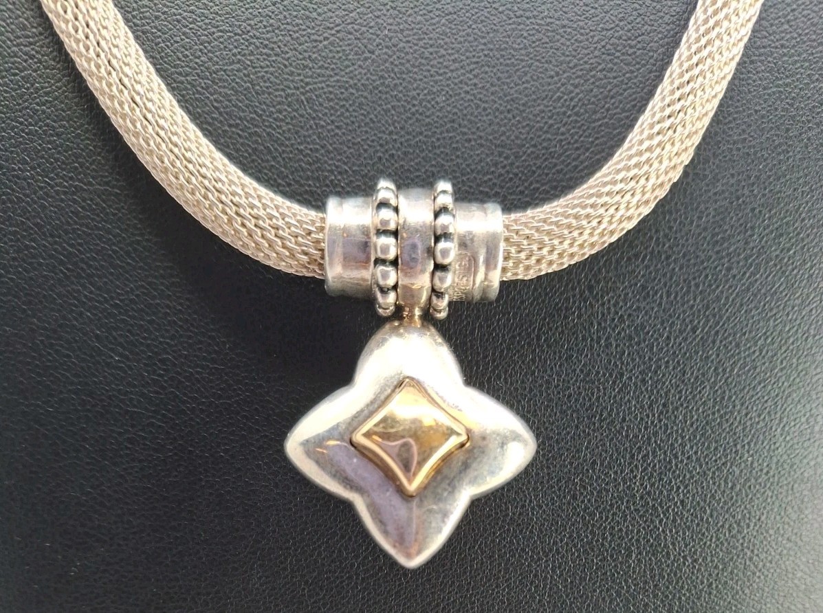 Unique 925 & 14k Joseph Esposito Mesh Snap Pendant Necklace 18.5in