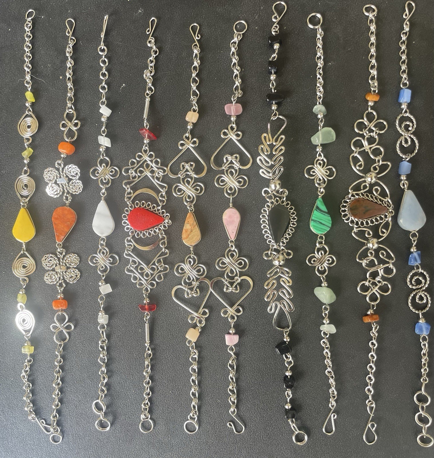 10 Peruvian Semi-precious Stone Bracelets Peru Lot Handmade As Shown