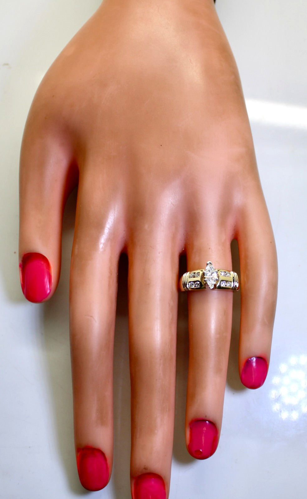 Gorgeous 14K Gold .56 Ctw Marquise & Round Diamond Ring, Size 4.75, 7.5 Grams