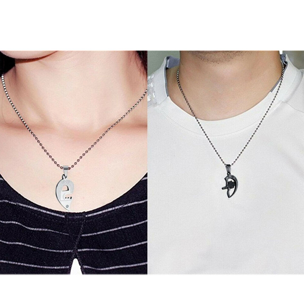 Couple Necklace Set Matching Love Heart Pendant I Love You His & Hers Necklaces