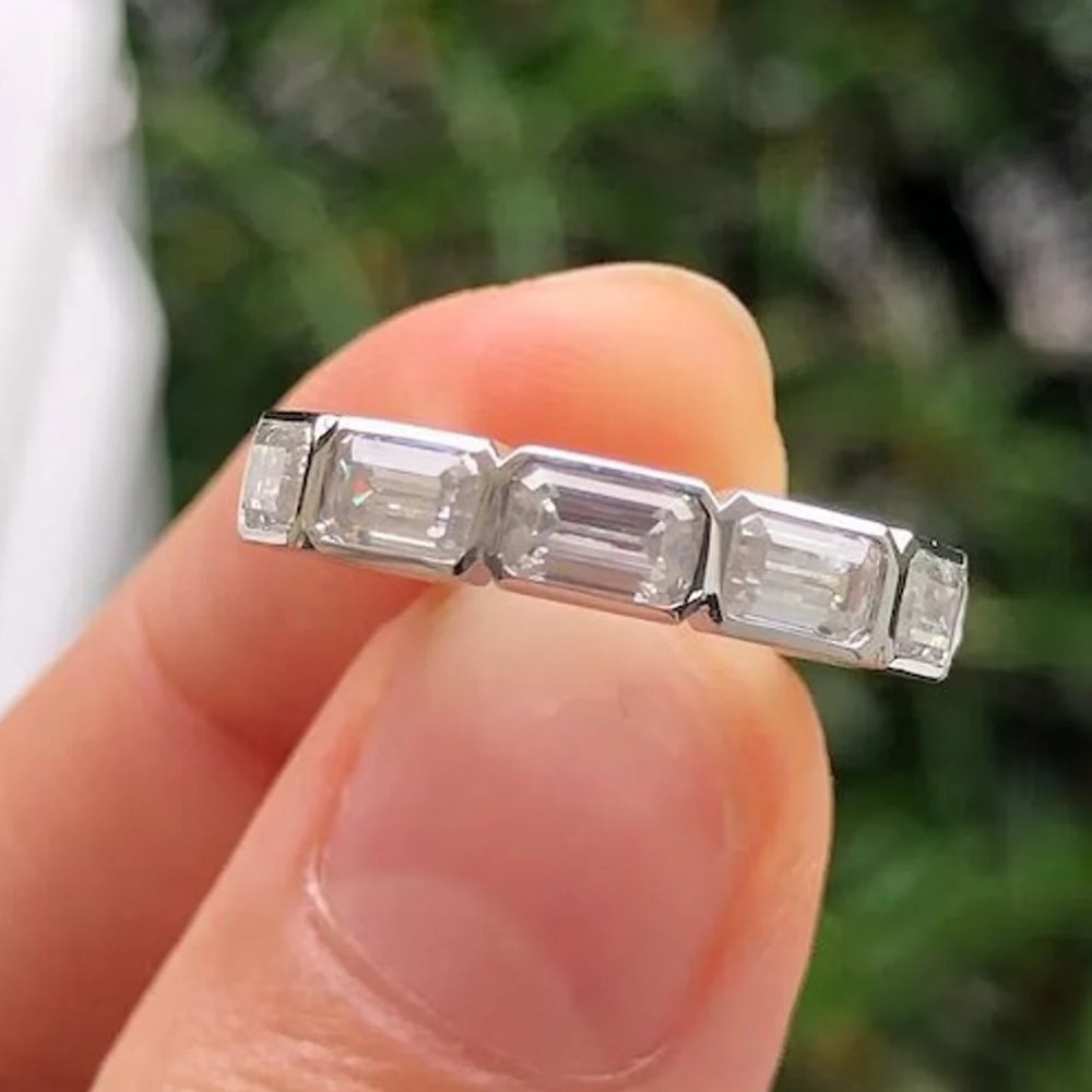 2.75CT Emerald Cut Moissanite Full Eternity Engagement Band 14kWhite Gold Plated
