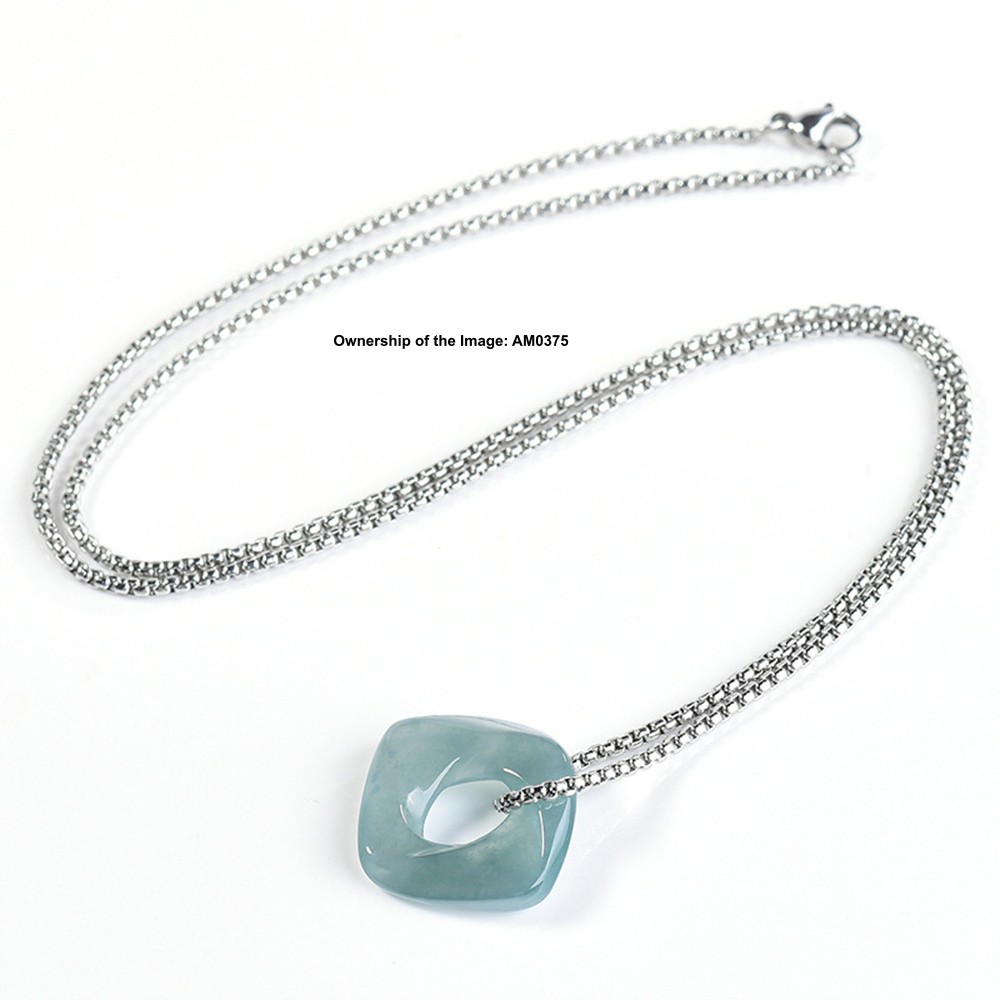 Natural Grade A Blue Jade Jadeite Square Mobius Strip Pendant Infinite Loop