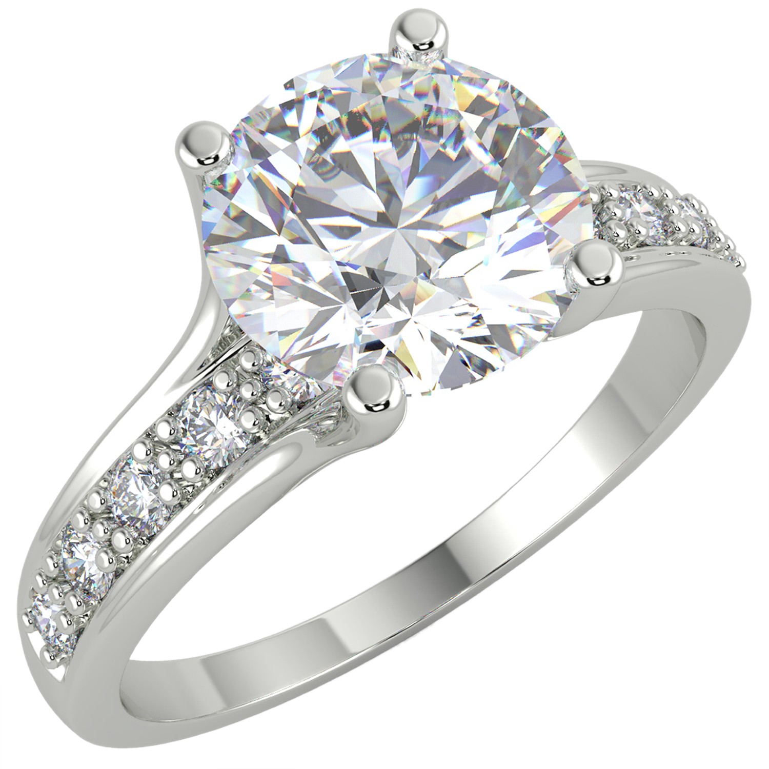 1.83 Ct Round Cut VS1/E Solitaire Pave Diamond Engagement Ring 14K White Gold