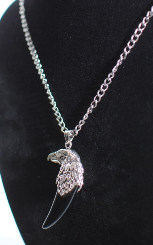 Men’s Eagle Head Black Agate Eagle Claw Pendant Necklace 20 in Chain