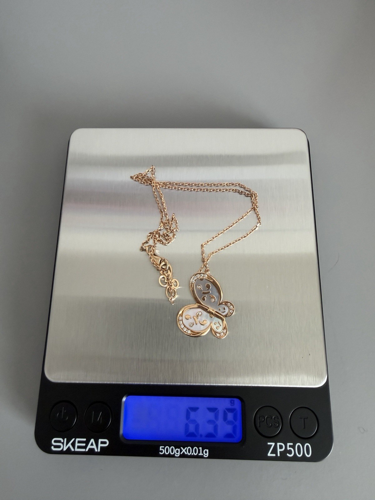 18K Korloff Paris Rose Gold Butterfly Necklace Mother of Pearl Diamond