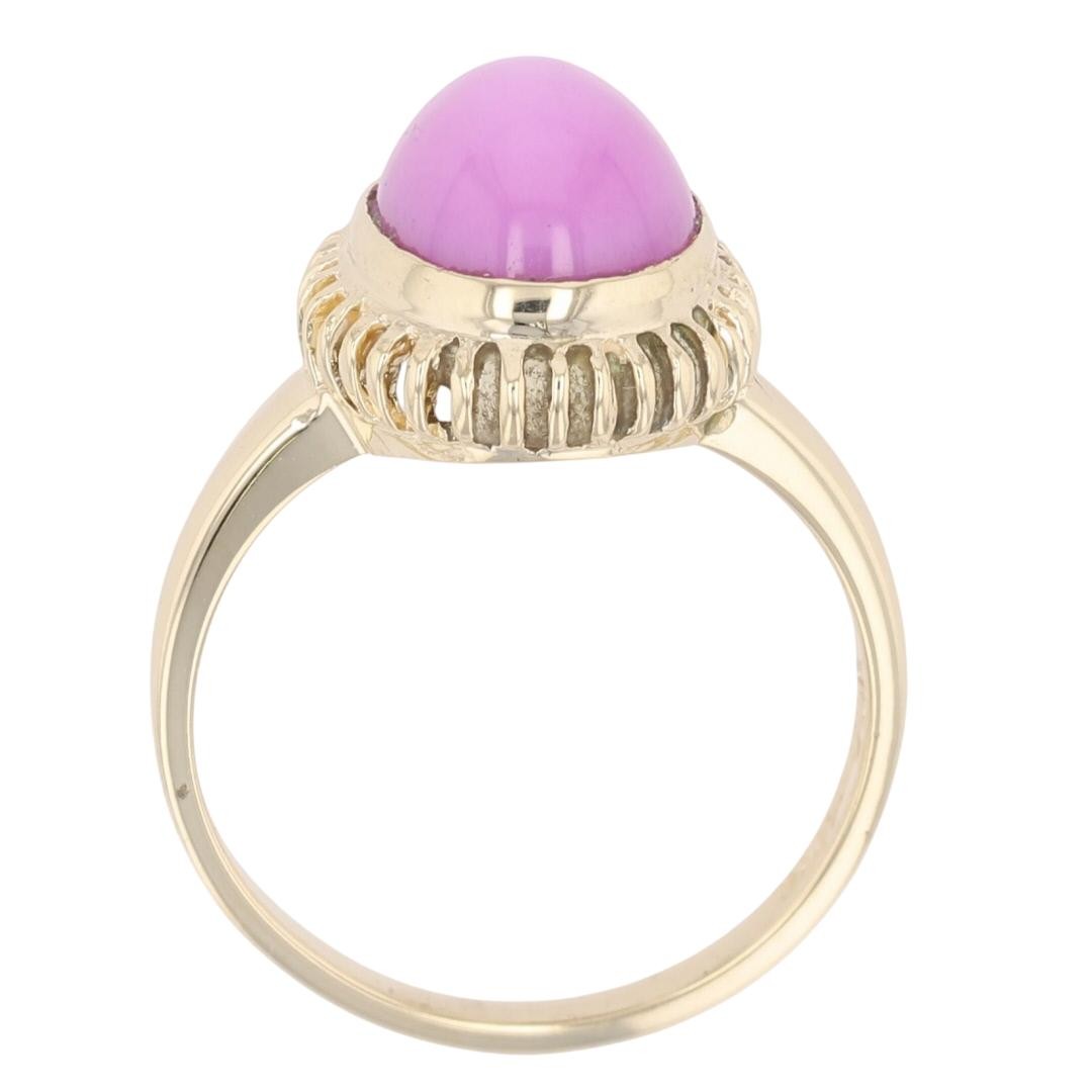 4.03ct Lab-Created Oval Cabochon Pink Star Sapphire Ring 14k Yellow Gold Size 6
