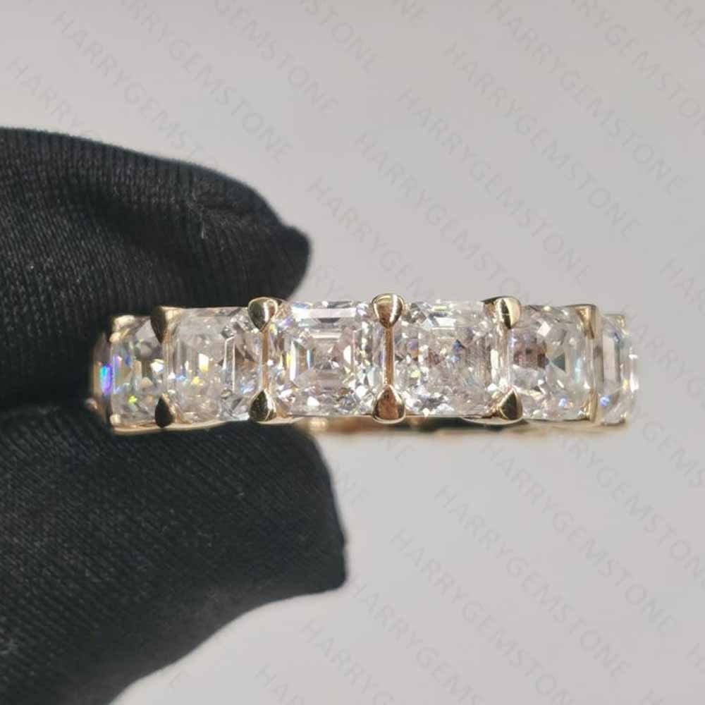 5.85 CTW Asscher Moissanite Full Eternity Wedding Band in 14K Yellow Gold Plated