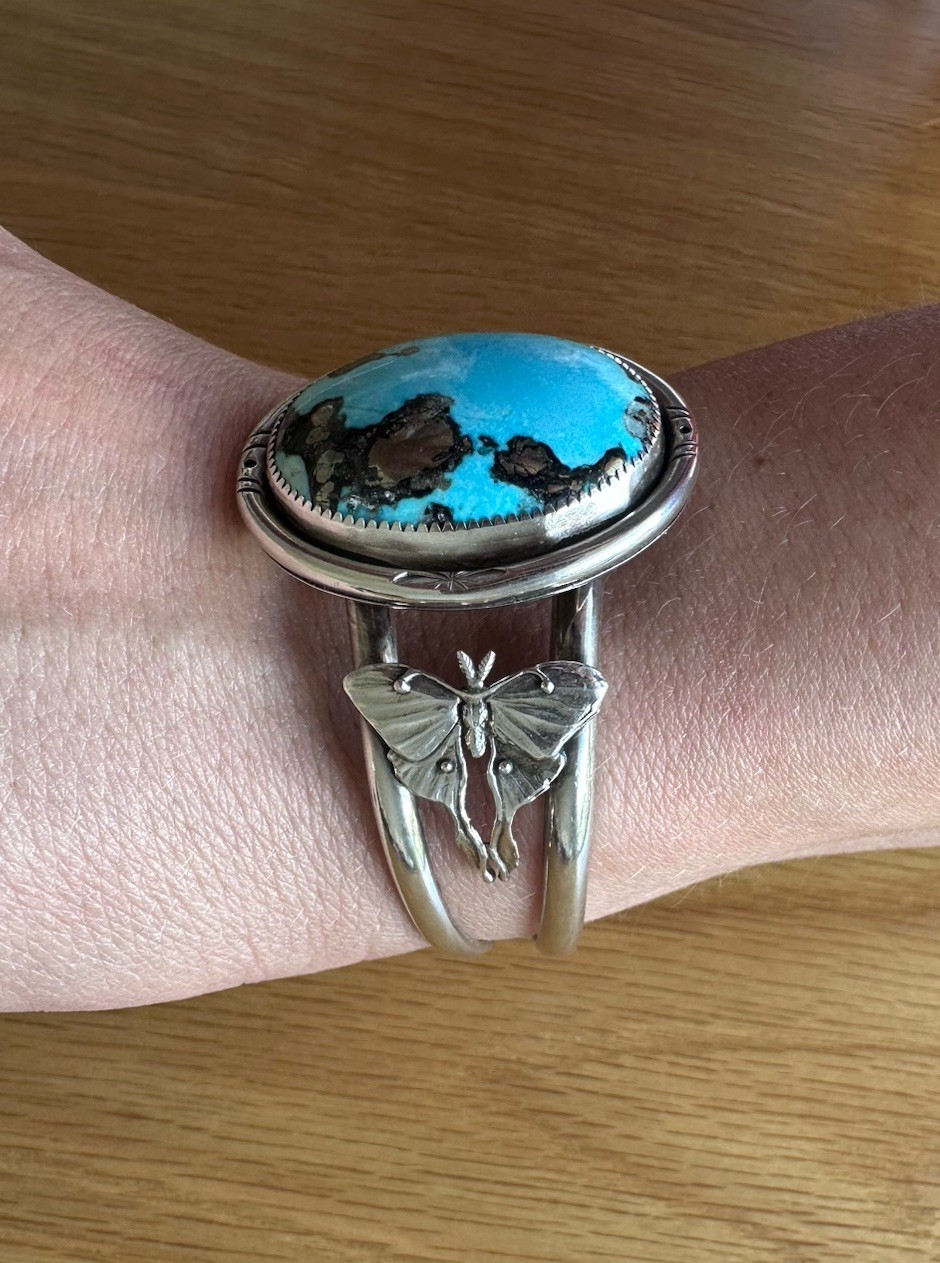 Morenci Turquoise Pyrite Sterling Silver 925 Cuff Lunar Moth By Sam Cigana