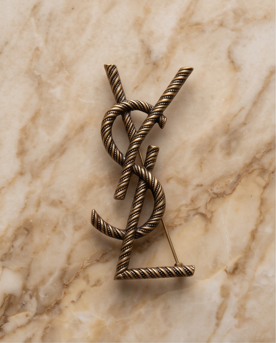 Vtg Unique YSL brooch pin stamped 3 inch