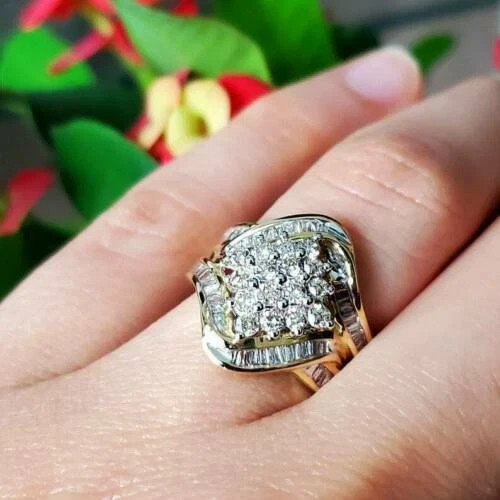 2Ct Round Lab Created Diamond Cluster Engagement Ring 14K Yellow Gold Plated