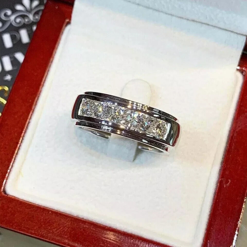 3Ct Round Cut Lab Created Diamond Men’s Wedding Band Ring 14k White Gold Plated
