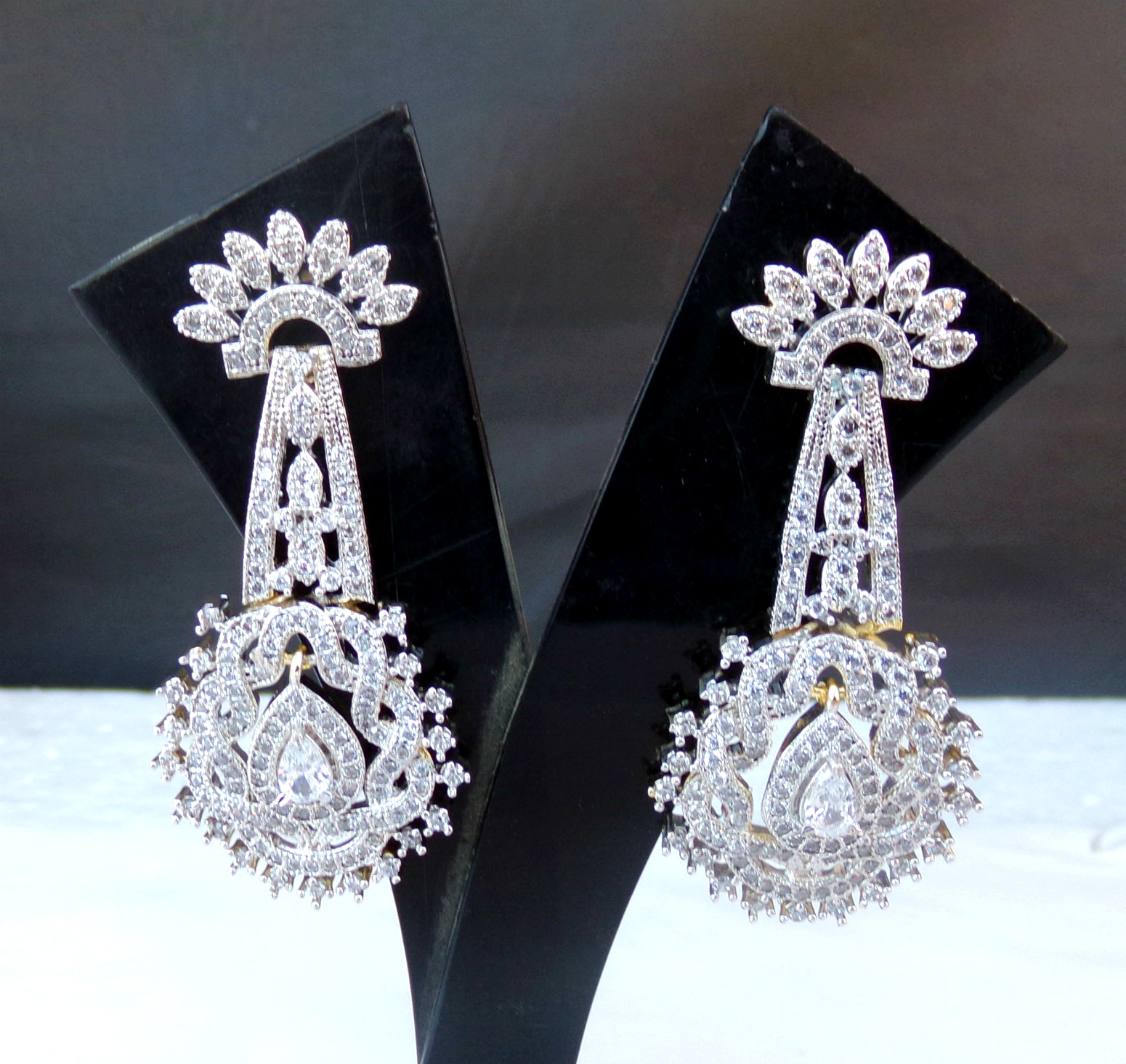 Indian Bollywood Wedding Gold Plated Fashion Jewelry Ethnic AD CZ Earrings Set
