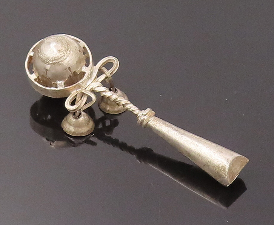 925 Silver Vintage For Babies Dangling Bells Jingling Nose Making Toy TR3515