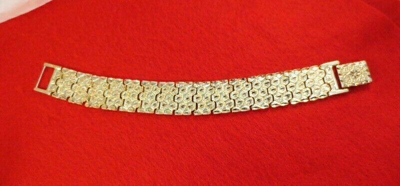 MENS 9 INCH 14KT PLATED DESIGNER ILLUSION NUGGET 3/4 INCH WIDE BRACELET i180