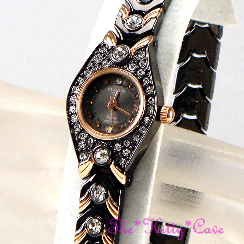Swiss OMAX Brown & Rose Gold, Seiko Movt Deco Watch w/ Swarovski Crystals JE0104