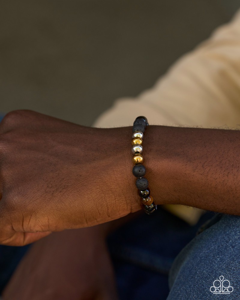 Paparazzi Urban Color – Black – Gold , Silver , Black Beads- Tiger’s Eye Stones
