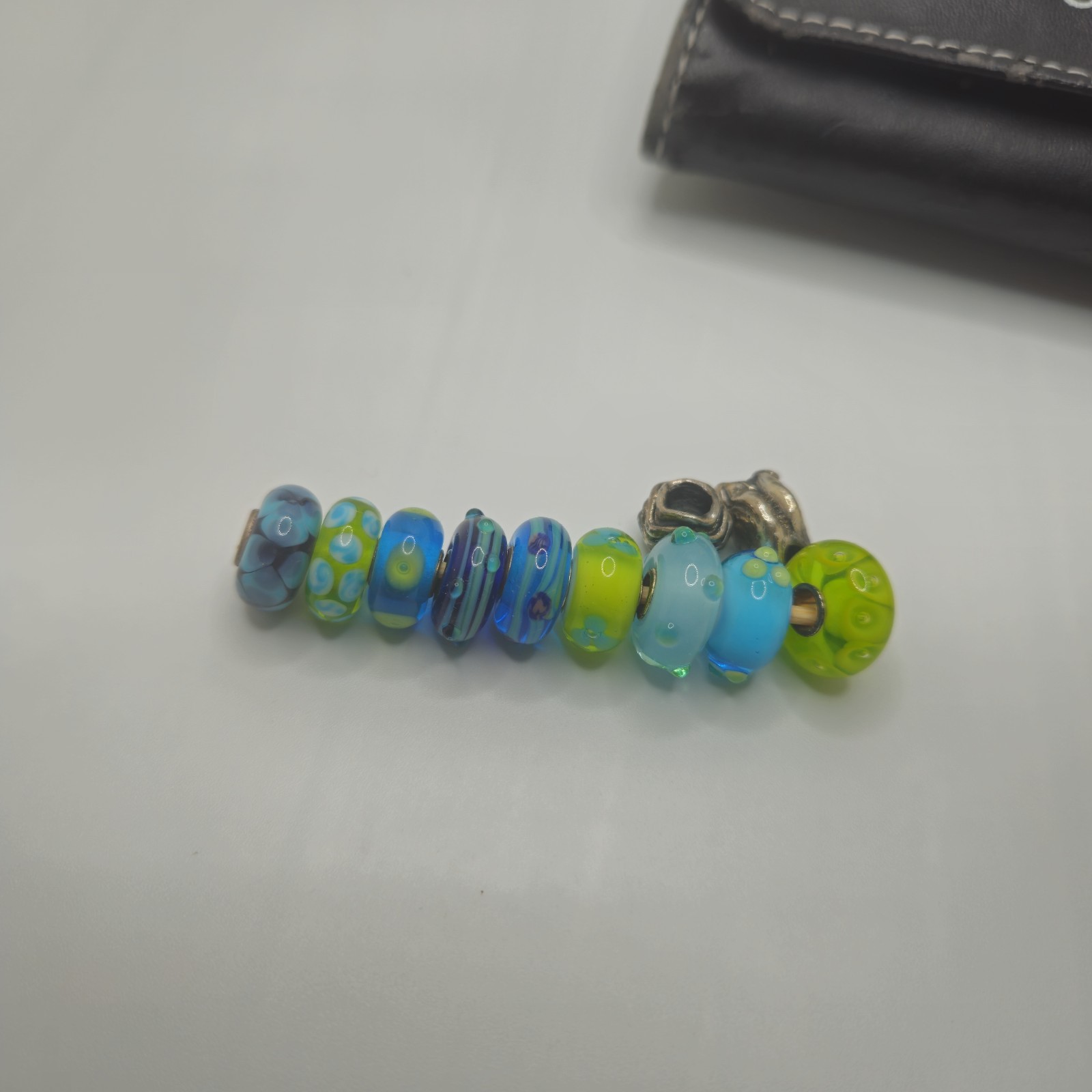 Authentic Trollbeads Green Blue Retired Lot Of 15 And Case
