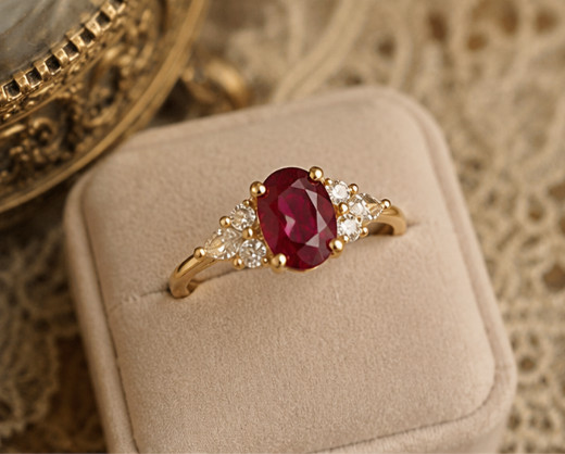 2.44 Ct Oval Cut Natural Ruby Diamond Engagement Ring 14K Solid Yellow Gold