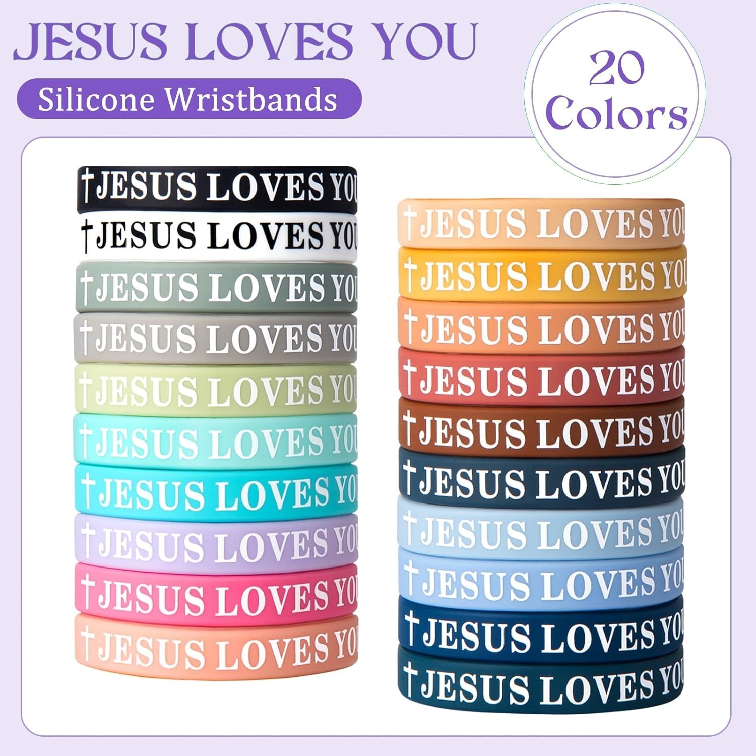 Jesus Loves You Silicone Bracelets Christian Wristbands Bulk Bible Verse Rubb…