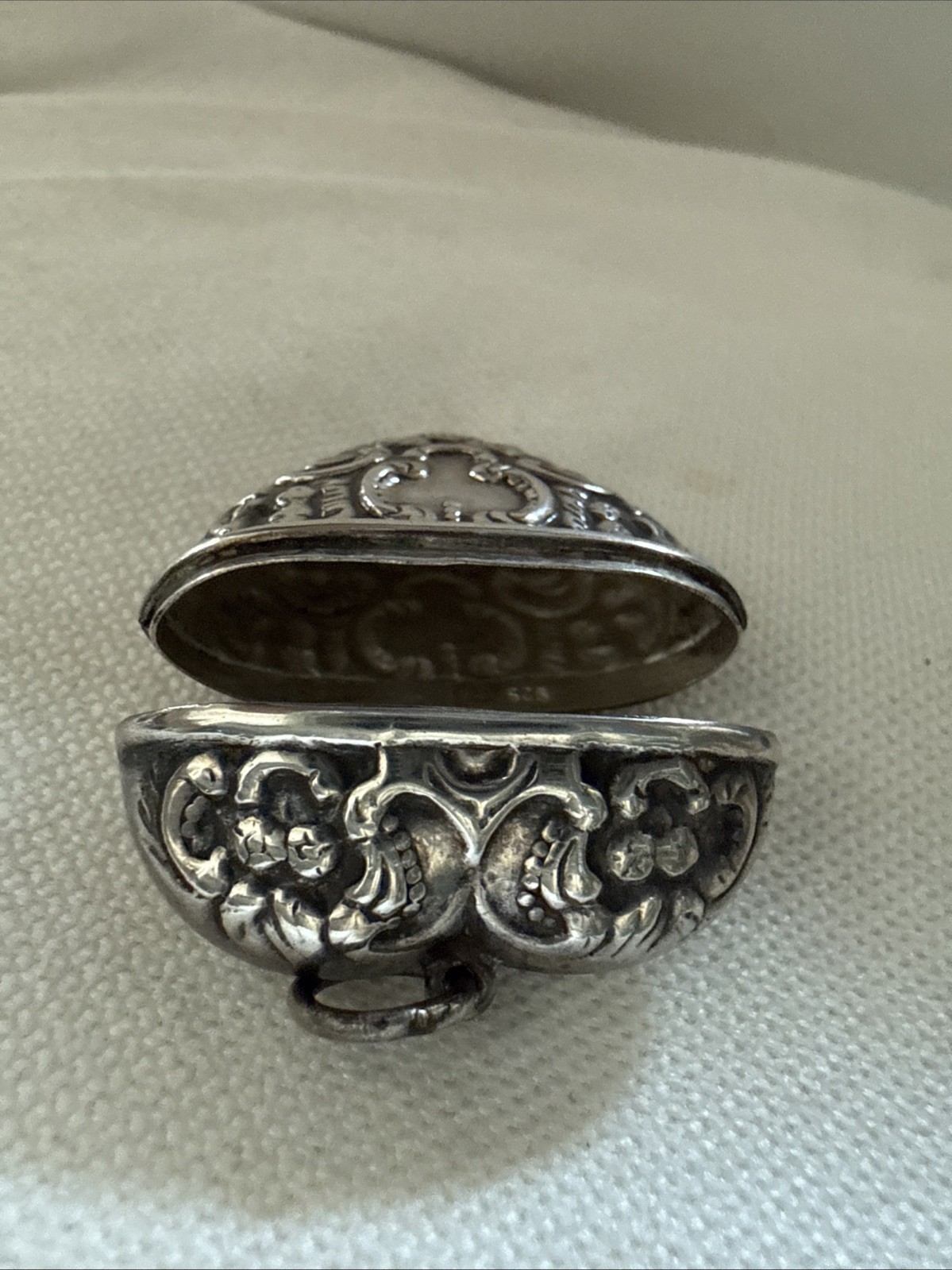 Sterling Silver Large Hinged Heart Repousse Vintage Pill Pendant Antique