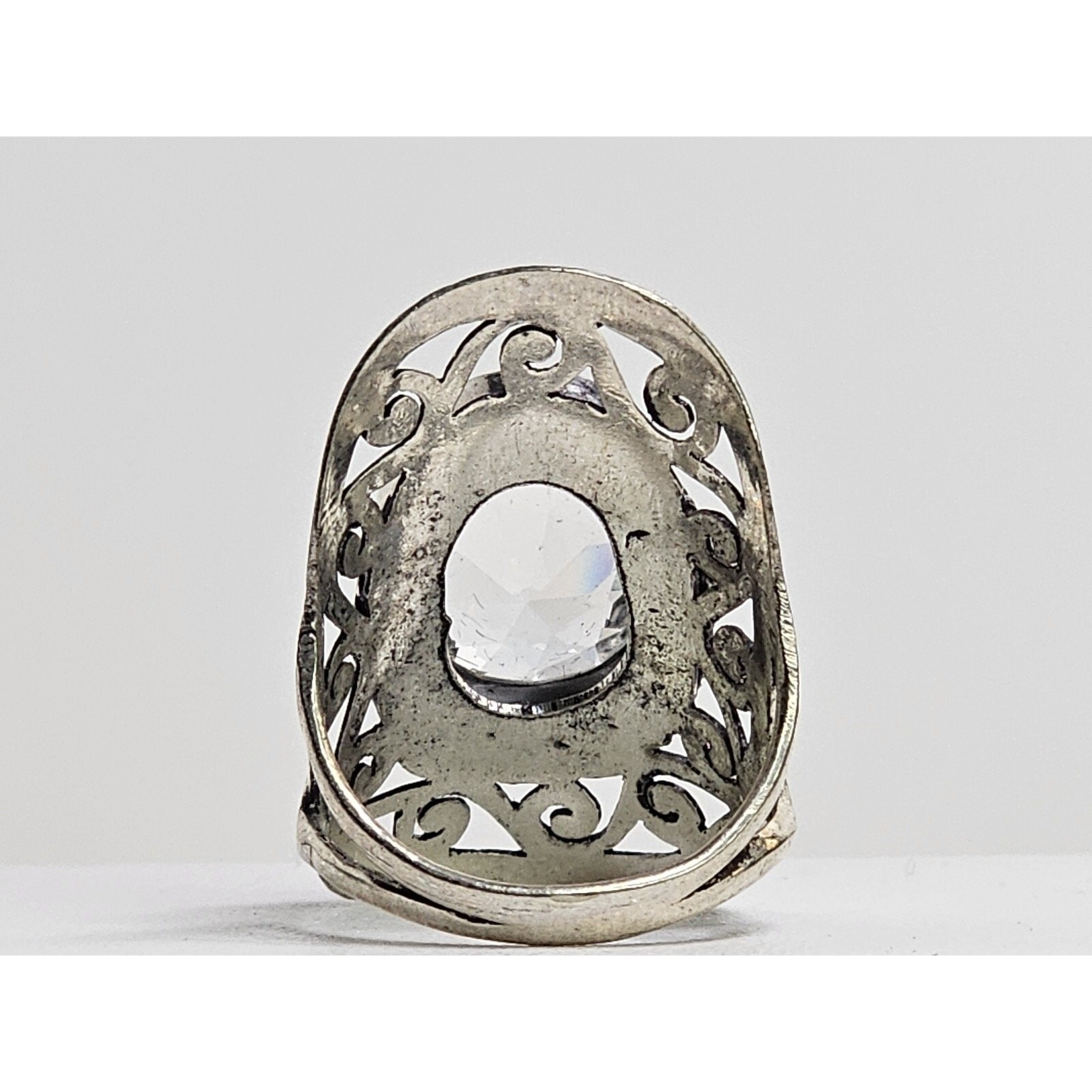 Extravagant Large Handmade Costume Ring With Oval Clear Stone Size 8.25