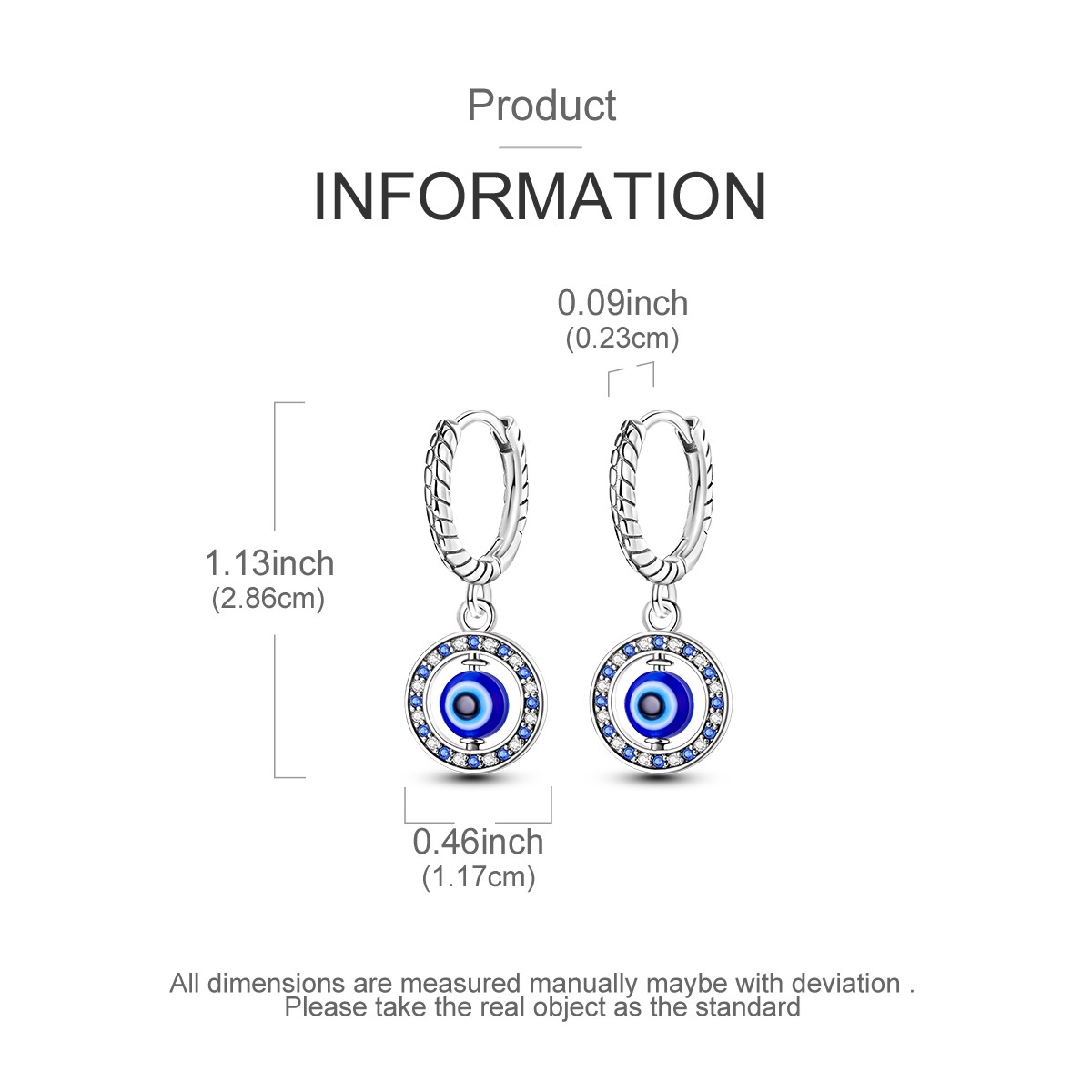 LAZA European Rotating Eye 925 Sterling Silver Hoop Earrings CZ Women Jewelry